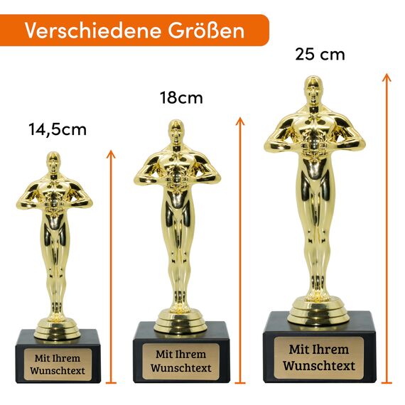 Deitert Siegerfigur inkl. Gravur mit Ihrem Wunschtext - Größe: 18 cm - das Geschenk für Männer und Frauen - personalisierte Trophäe im Filmpreis-Award Look