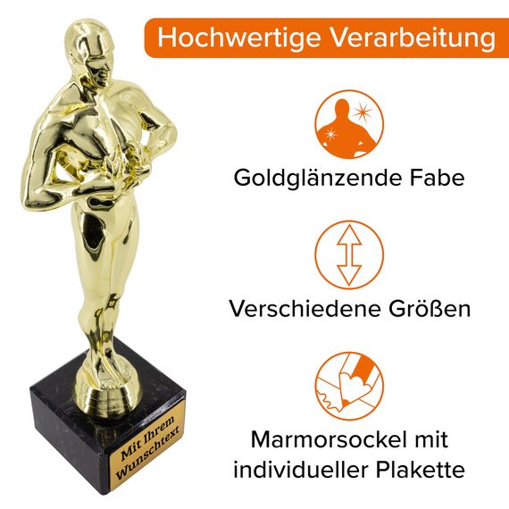 Deitert Siegerfigur inkl. Gravur mit Ihrem Wunschtext - Größe: 14,5 cm - das Geschenk für Männer und Frauen - personalisierte Trophäe im Filmpreis-Award Look