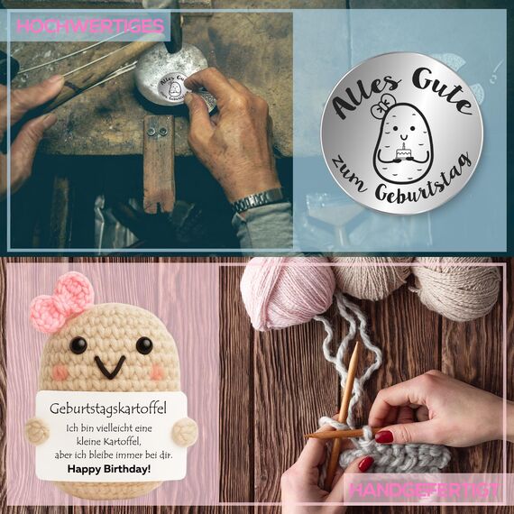 Tixlux Pocket Hug Positive Kartoffel, Kreative Strickwolle Kartoffel Puppe und Kleine Umarmung Glücksbringer (Silber), Geburtstag Geschenk, Geschenk für Freundin, Kollegen, Familie