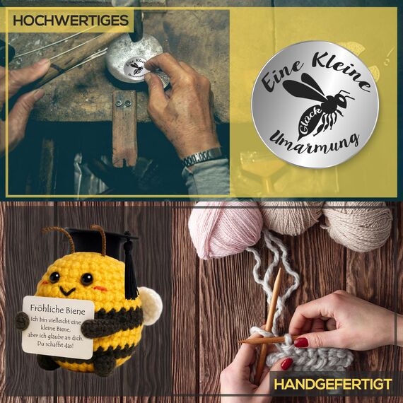 Tixlux Pocket Hug Fröhliche Biene, Kreative Strickwolle Biene Puppe und Kleine Umarmung Glücksbringer, MutmacherGeschenk, Gute Besserung Geschenk, Einschulung Geschenk