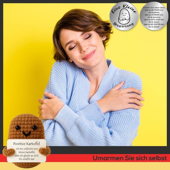 Tixlux Pocket Hug Positive Kartoffel, Kreative Strickwolle Kartoffel Puppe und Kleine Umarmung Glücksbringer (Silber), Mutmacher Geschenk, Gute Besserung, Einschulung Geschenk