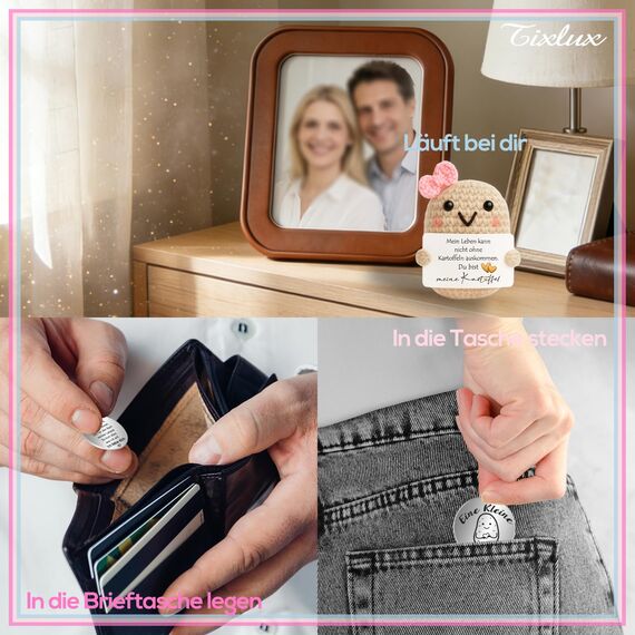 Tixlux Valentinstagsgeschenk, Pocket Hug Kreative Strickwolle Kartoffel und Kleine Umarmung Glücksbringer, Ich Liebe Dich Geschenk, Jahrestag Geschenk, Hochzeitstagsgeschenk, Geschenke zu Valentinstag
