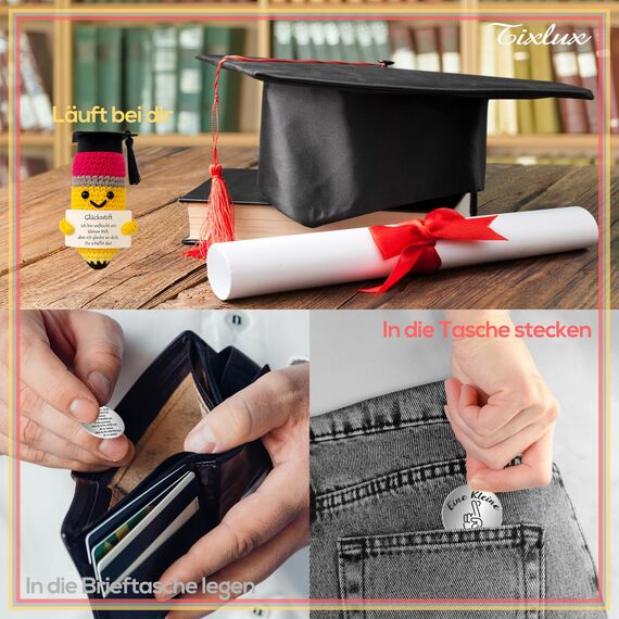 Tixlux Glücksstift Puppe, Kreativer Handgemachter Stift mit Botschaft und Kleine Umarmung Glücksbringer, MutmacherGeschenk, Geschenk zur Prüfung, EinschulungGeschenk, KollegenGeschenk