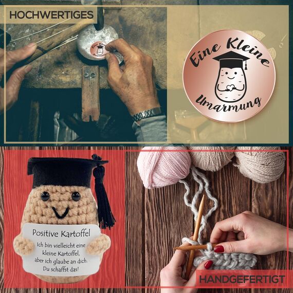 Tixlux Pocket Hug Positive Kartoffel, Kreative Strickwolle Kartoffel Puppe und Kleine Umarmung Glücksbringer (Roségold Ⅱ), Mutmacher Geschenk, Glücksbringer für prüfung, Einschulung Geschenk