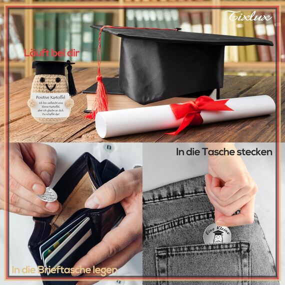 Tixlux Pocket Hug Positive Kartoffel, Kreative Strickwolle Kartoffel Puppe und Kleine Umarmung Glücksbringer (Silber Ⅱ), Mutmacher Geschenk, Glücksbringer für prüfung, Einschulung Geschenk