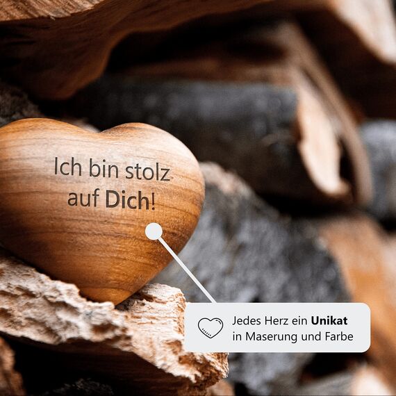 Schwabenholz® Handschmeichler Herz aus Holz - Ich bin stolz auf Dich! - Kleines Geschenk für sie und ihn - Holzherzen mit Gravur & einzigartiger Maserung