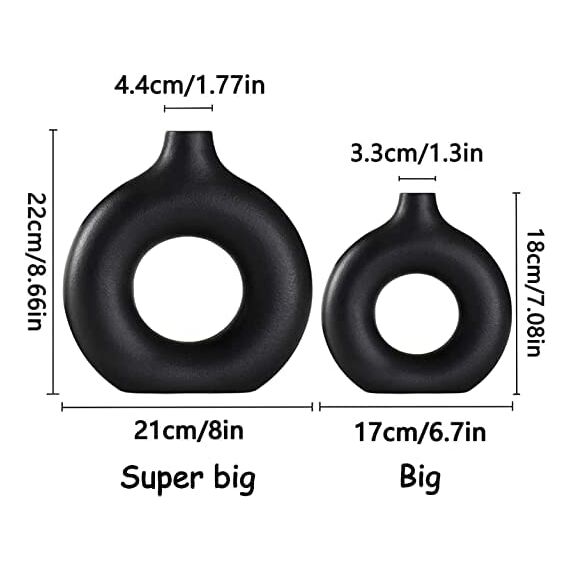 Keramik Vase, Schwarze Set of 2 Blumenvasen aus Keramik für Wohnungsdeko Trockenblumen Deko Vasen für Tischdecko mit Pampasgras, Zimmer Deko für Geschenk, Große Mittelgroße