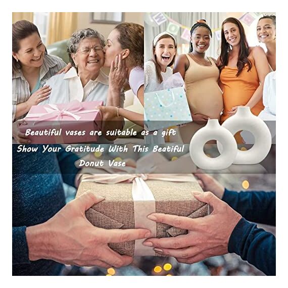 Vase - Set of 2 Weiße Blumenvasen aus Keramik für Wohnungsdeko Trockenblumen Vasen für Tischdecko mit Pampasgras, Zimmer Deko für Geschenk, Kleine Mittelgroße