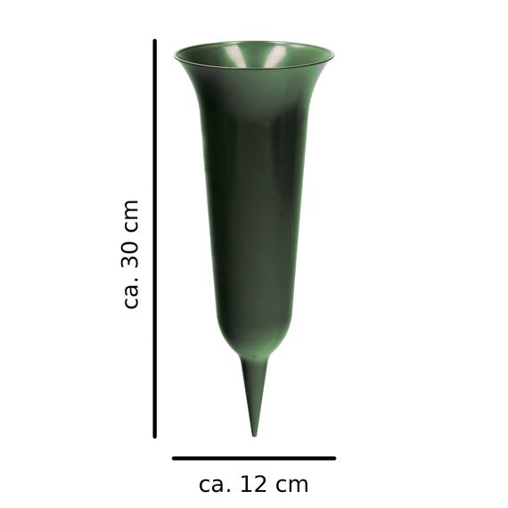 2 x Grabvase mit Erdspieß VonBueren | grün | ca. 30 x 12 cm | Friedhofsvase | Grabvasen Friedhof