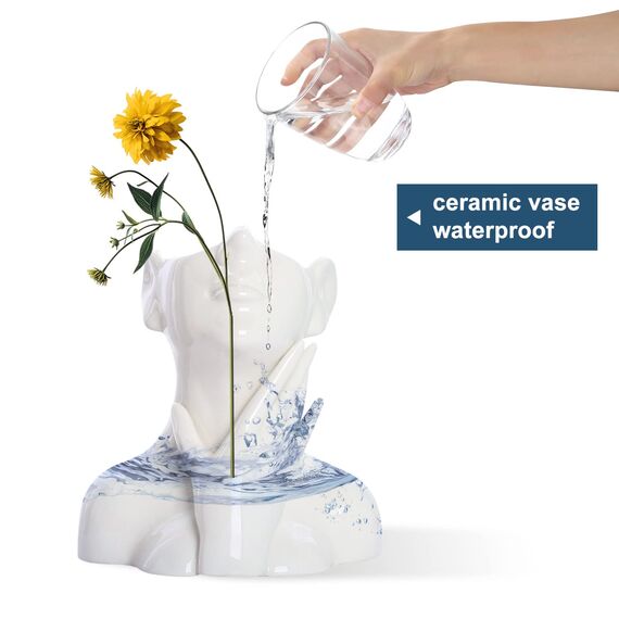 CEMABT Gesicht Vase, Keramik Körper Weibliche Form, Moderne Bauernhaus Tisch Dekor, Kleine Niedliche Bücherregal Halbgesicht Vase (Stil-A)