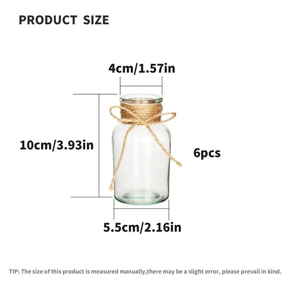 Kleine Vasen für Tischdeko, 6 Stück Mini Glasvasen, Vintage Vasen Set, ischvase Blumenväschen, Glasflaschen, Mini Dekoflaschen, Kleine Blumenvase für Hochzeit Tischdeko (Rund-A)