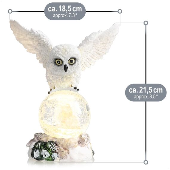 com-four® LED-Figur Eule mit Glaskugel - LED Beleuchtung zum Hinstellen mit Timer-Funktion - dekorative Weihnachtsfigur
