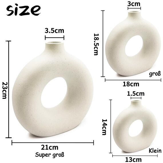 Vasen Deko- Weiße Donut Keramik Vasen Set 3,Vase für Pampasgras Modern Skandinavische Deko,Boho Beige Vase für Wohnzimmer,Flur,Hochzeit,Fensterbank,Tisch,Party Home Deko……