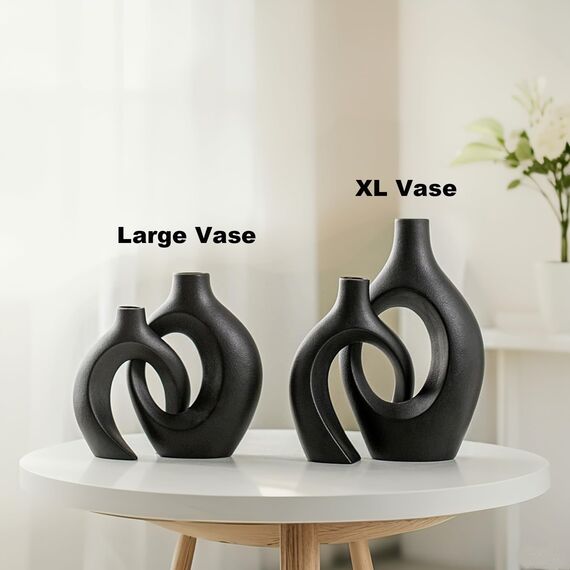 Keramik Vase, SUKIYPO Aufgewertet 2er Set Hohle Schwarz Moderne Vasen für Nordisches, Groß Vasen Deko, ästhetische Boho Blumenvasen für Zuhause, Wohnzimmer, Büro, Bauernhaus, Couchtisch Dekoration