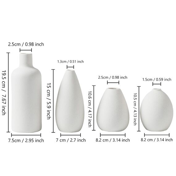 CEMABT weiße Keramik Vase Set-4 Kleine Vasen für Blumen, einzigartige Blumenvasen für Mittelstücke, dekorative Moderne Vasen für Home Decor Tisch Eingang (Weiß)