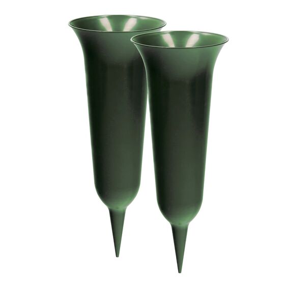 2 x Grabvase mit Erdspieß VonBueren | grün | ca. 30 x 12 cm | Friedhofsvase | Grabvasen Friedhof