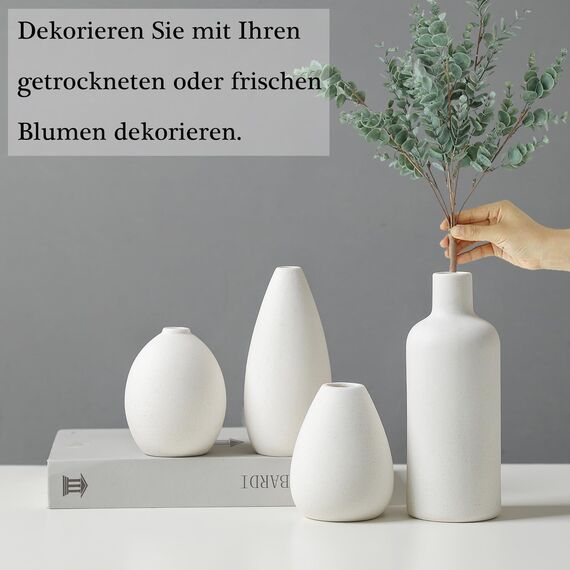 CEMABT weiße Keramik Vase Set-4 Kleine Vasen für Blumen, einzigartige Blumenvasen für Mittelstücke, dekorative Moderne Vasen für Home Decor Tisch Eingang (Weiß)