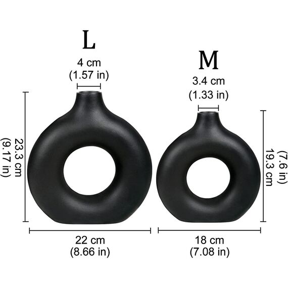 Keramik Vases - Schwarze Set of 2 Blumenvasen aus Keramik für Wohnungsdeko Trockenblumen Deko Vasen für Tischdecko mit Pampasgras, Zimmer Deko für Geschenk, Kleine Mittelgroße
