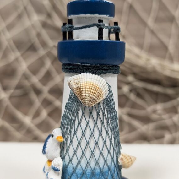 com-four® 2-teiliges maritimes Deko-Set - Segelschiff und Leuchtturm aus Holz im Used-Look (2 Stück Leuchtturm/Segelboot - blau/weiß)