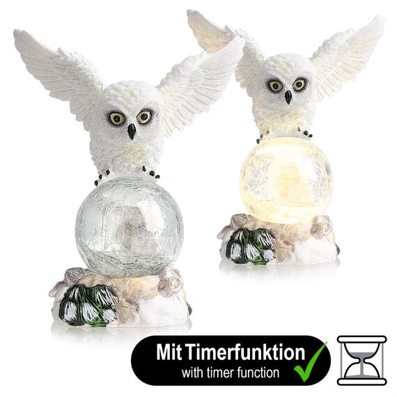 com-four® LED-Figur Eule mit Glaskugel - LED Beleuchtung zum Hinstellen mit Timer-Funktion - dekorative Weihnachtsfigur