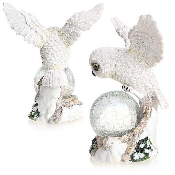 com-four® LED-Figur Eule mit Glaskugel - LED Beleuchtung zum Hinstellen mit Timer-Funktion - dekorative Weihnachtsfigur
