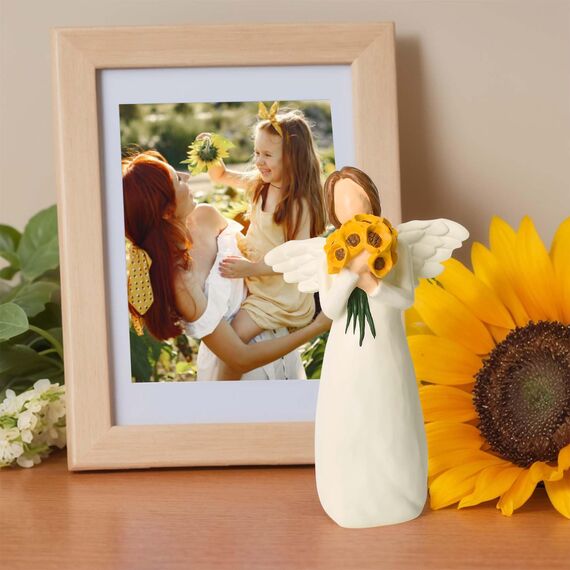 CUNTAUK Engel Sonnenblume Geschenke für Frauen, Sonnenblume Engel Figur Home Decor Bemalte Heilengel Statue, Halten Sonnenblumen Blumen Geschenke für Frauen