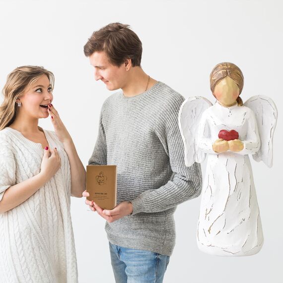 CUNTAUK Schutzengel-Statue, heilende Engel-Figuren für Frauen, Harzengel Statue hält ein Herz für Thanksgiving, Weihnachten, Heimdekoration, Ornament, Gedenkgeschenke