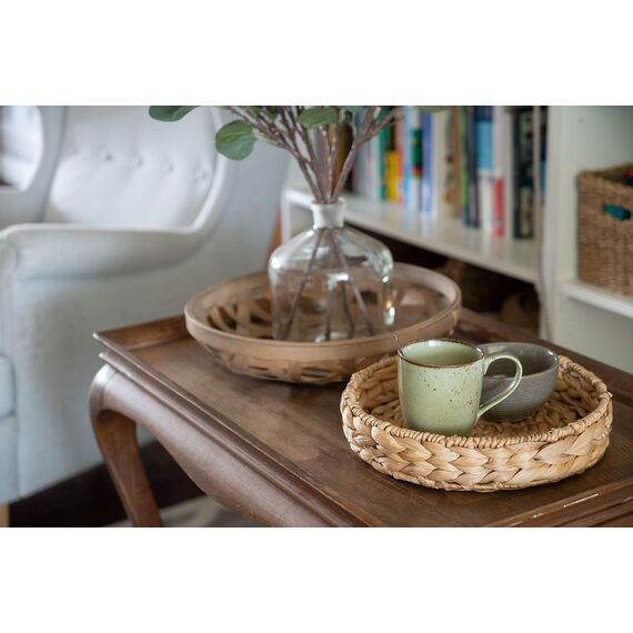 Decorasian Tablett rund geflochten aus Seegras - Wasserhyazinthe - Set 32cm + 28cm Durchmesser - Obstschale