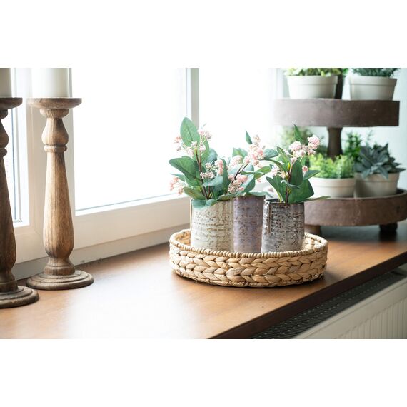 Decorasian Tablett rund geflochten aus Seegras - Wasserhyazinthe - Set 32cm + 28cm Durchmesser - Obstschale