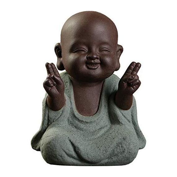 MonLiya Keramik Tiny Cute Buddha Statue Mönch Figur Kreative Buddha Basteln Puppen Ornamente Geschenk Klassisch Fein Keramik Kunsthandwerk Tee Zubehör Klein (7 x 10 cm)