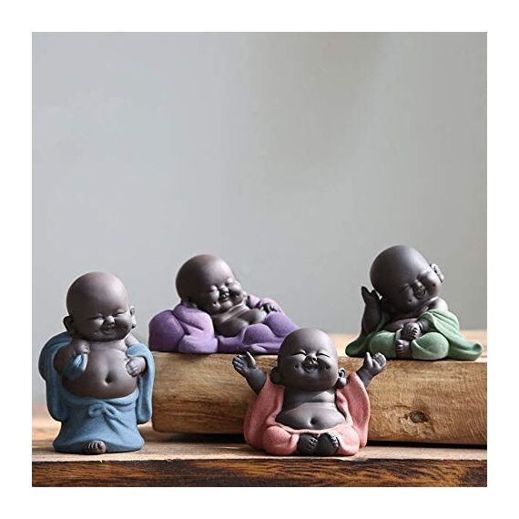 MonLiya Keramik Tiny Cute Buddha Statue Mönch Figur Kreative Crafts Puppen Ornamente Geschenk Klassisch Zarte Keramik Tee Zubehör 2.4 '' Zoll hoch