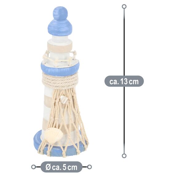 com-four® 2X Deko Leuchttürme aus Holz für Bad und Wohnbereich - Maritimes Leuchtturm Deko-Set – Kleine Leuchttürme im Used-Look (2 Stück Leuchtturm - blau/weiß/beige)