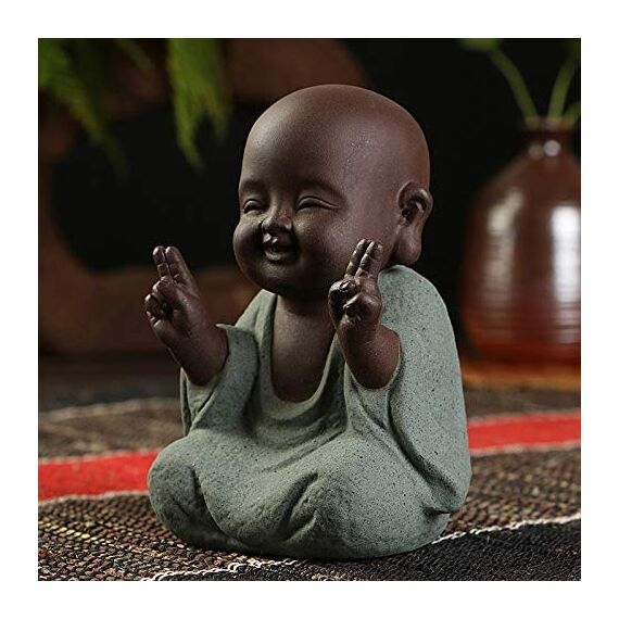 MonLiya Keramik Tiny Cute Buddha Statue Mönch Figur Kreative Buddha Basteln Puppen Ornamente Geschenk Klassisch Fein Keramik Kunsthandwerk Tee Zubehör Klein (7 x 10 cm)