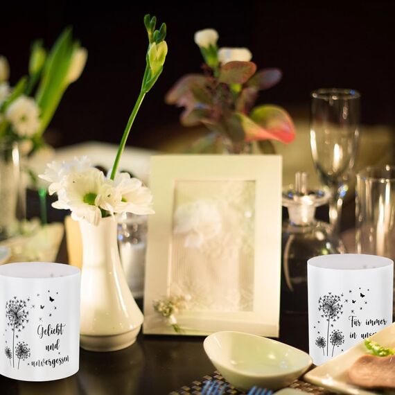 12 Stück Trauerlicht Beerdigung, Windlicht Tischdeko Trauerkerze Personalisiert, Erinnerungslicht Trauerfeier Deko, Trostlicht mit Spruch Geliebt und unvergessen, Trauer Beerdigung Geschenk