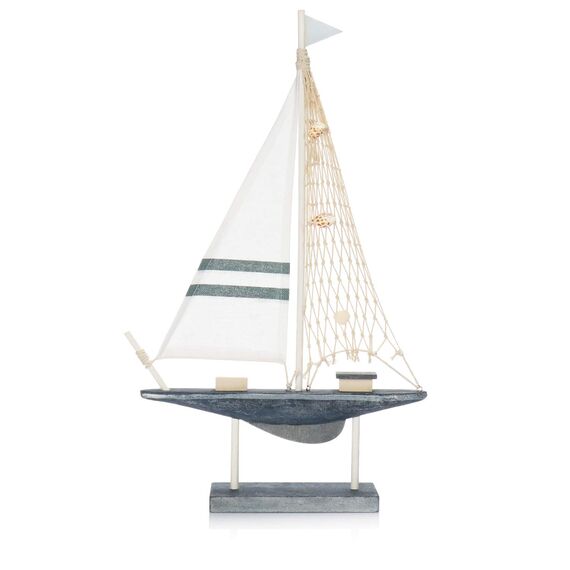 com-four® 2X maritimes Deko-Segelschiff aus Holz in 2 Größen - dekorative Holzboote mit Mittelmeer-Flair fürs Badezimmer [Farbauswahl variiert] (2 Stück Segelboot/Fischkutter - blau/weiß/beige)