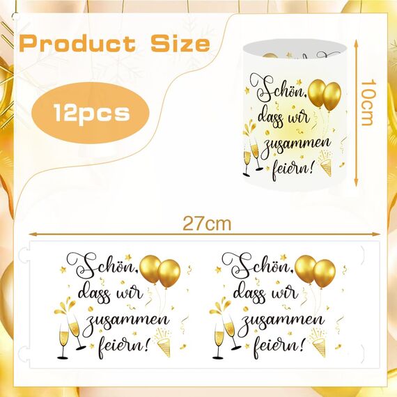 12 Windlicht Tischdeko Geburtstag, Silvester Deko Windlichter, Silvesterdeko Tisch, Windlicht mit Sprüchen Schön, DASS Wir Zusammen Feiern, für Hochzeitsdeko Silvester Party Taufe Teelichter/Kerzen