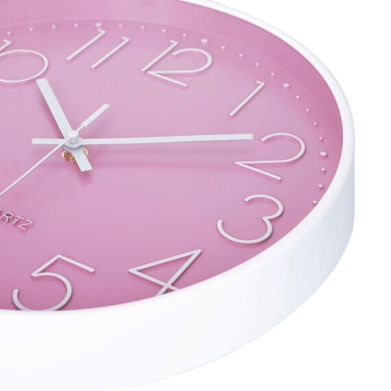 Lafocuse 3D Ziffern Lautlos Wanduhr Rosa, Kinder Wanduhr Mädchen, Ohne Ticken Geräuschlos Deko Modern Küchenuhren Kinderzimmer Büro 30 cm
