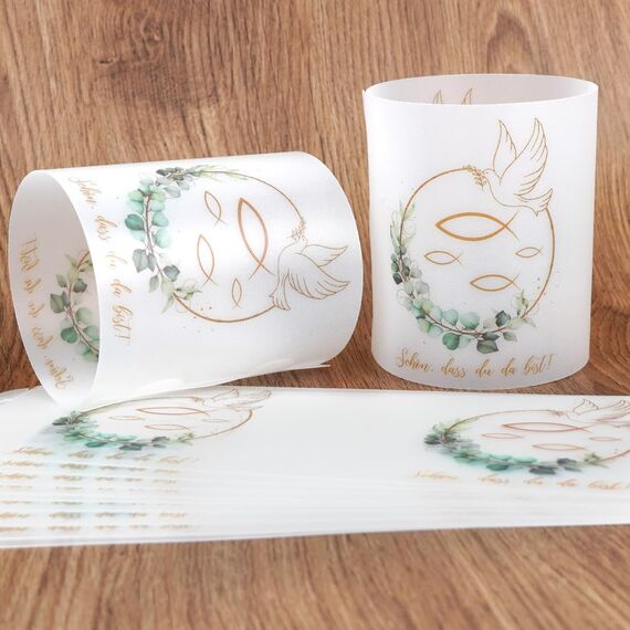 12 Stück Windlicht Tischdeko Taufe, Teelicht Deko Kommunion Fisch Konfirmation Taufe Firmung, Erstkommunion Deko, Windlichter für Konfirmation Taufedeko Junge Mädchen Kommunion Gastgeschenk