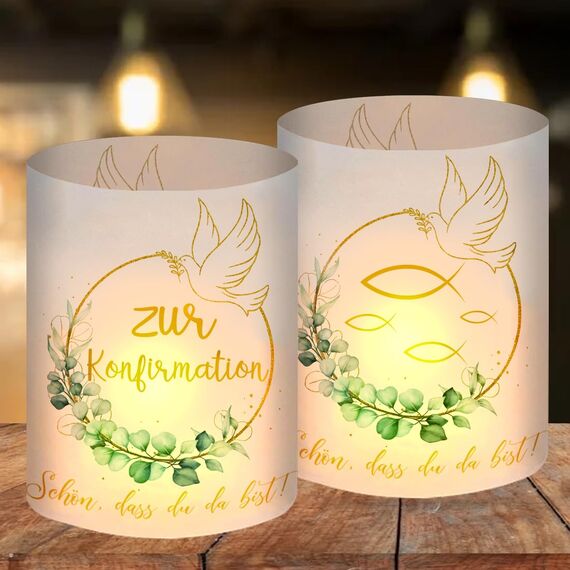12 Stück Windlicht Tischdeko Konfirmation, Konfirmation Deko Junge Mädchen, Windlicht Zur Konfirmation Deko Eukalyptus Grün, Windlichter Konfirmation Gastgeschenke, Geeignet für Teelichter oder Kerzen