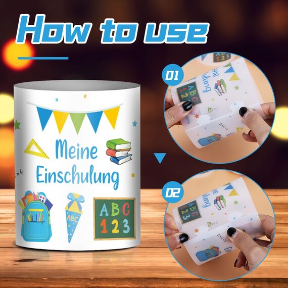 12 Windlicht Tischdeko Einschulung Junge, Meine Einschulungdeko, Windlichter Tischdeko Endlich Schulkind, Deko Einschulung Junge Tisch, Deko Schulanfang Jungen Blau, Geeignet für Teelicht oder Kerzen