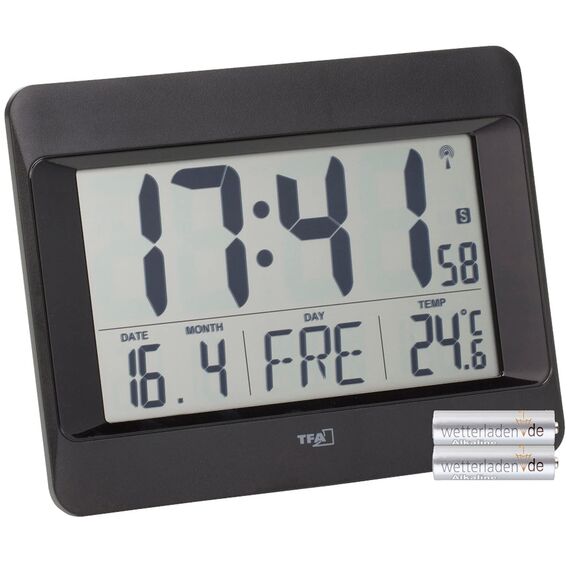 TFA Dostmann Wanduhr digital, 60.4519.01 (Schwarz mit Batterien)