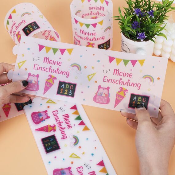 12 Windlicht Tischdeko Einschulung Mädchen, Meine Einschulungdeko,Windlichter Tischdeko Endlich Schulkind, Deko Schulanfang Mädchen, Deko Einschulung Madchen Tisch, Geeignet für Teelicht oder Kerzen