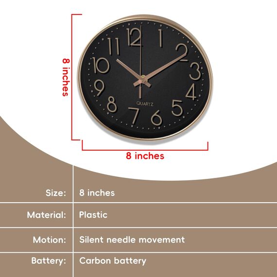 Diompirux 20cm Wanduhr Ohne TickgeräUsche, Modern Hohe Genauigkeit Wanduhr, roségoldene Zeiger, Einfach zu Lesen, mit umweltfreundlichem Rahmen und klare Glasscheibe, für Wohnzimmer,Büro,Schule