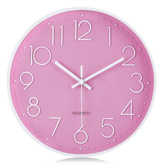 Lafocuse 3D Ziffern Lautlos Wanduhr Rosa, Kinder Wanduhr Mädchen, Ohne Ticken Geräuschlos Deko Modern Küchenuhren Kinderzimmer Büro 30 cm