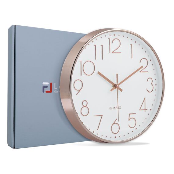 Lafocuse 3D Ziffern Lautlos Wanduhr Rosegold, 30cm Modern Leicht Ablesbar Küchenuhr, Ohne Tickgeräusche Wanduhr Analog Deko für Wohnzimmer Büro Küche