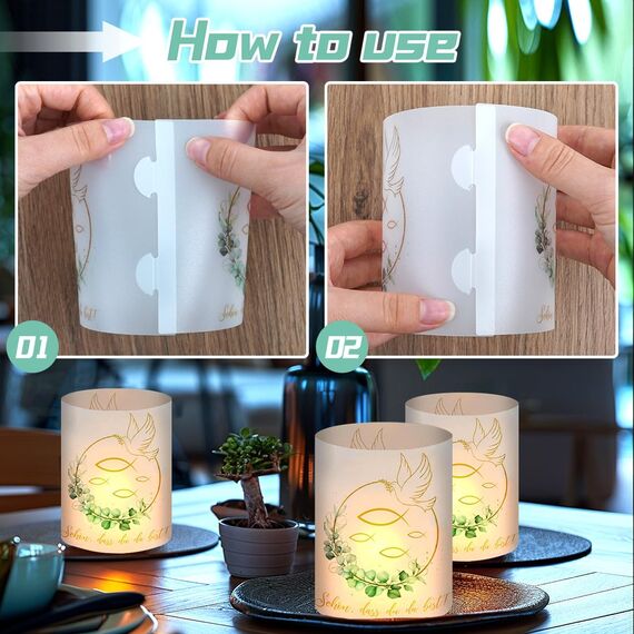 12 Stück Windlicht Tischdeko Taufe, Teelicht Deko Kommunion Fisch Konfirmation Taufe Firmung, Erstkommunion Deko, Windlichter für Konfirmation Taufedeko Junge Mädchen Kommunion Gastgeschenk