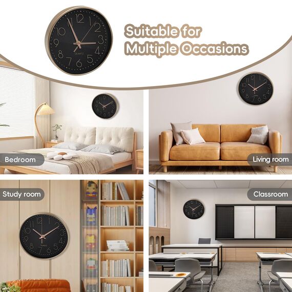 Diompirux 20cm Wanduhr Ohne TickgeräUsche, Modern Hohe Genauigkeit Wanduhr, roségoldene Zeiger, Einfach zu Lesen, mit umweltfreundlichem Rahmen und klare Glasscheibe, für Wohnzimmer,Büro,Schule
