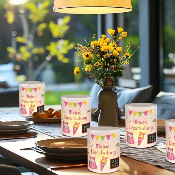 12 Windlicht Tischdeko Einschulung Mädchen, Meine Einschulungdeko,Windlichter Tischdeko Endlich Schulkind, Deko Schulanfang Mädchen, Deko Einschulung Madchen Tisch, Geeignet für Teelicht oder Kerzen
