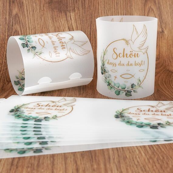 12 Stück Windlicht Tischdeko Schön DASS Du Da Bist, Windlichter Tischdeko Taufe Gold,Deko Fisch Taufe Tischdeko, Erstkommunion Deko Mädchen Junge, Geeignet für Teelichter oder Kerzen