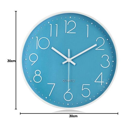 Lafocuse Blau Modern Wanduhr Lautlos 30cm, 3D Ziffern Ohne Tickgeräusche, Quartz Wanduhr Analog Leicht zu Lesen Deko für Wohnzimmer Kinderzimmer Schule Küche Büro